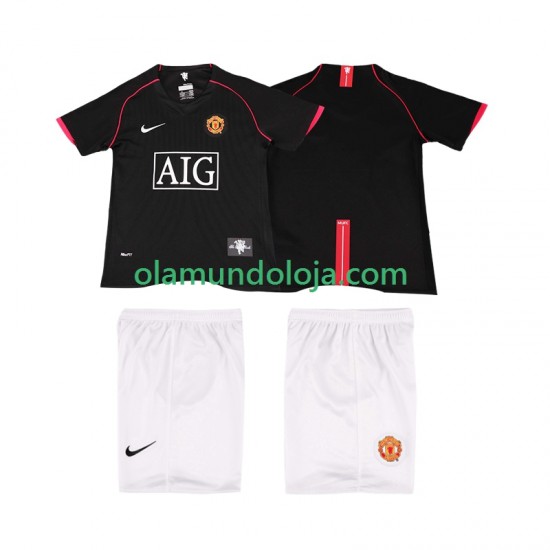 Camisola Manchester United 2007 Retro Criança Equipamento Segundo 2008 Manga Curta